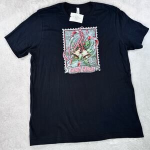 Christmas Holiday Old Time Stamp Graphic T Shirt Adult XL Black Short Sleeve